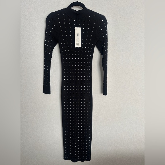 River Island Dresses & Skirts - NWT RIVER ISLAND Rhinestone covered black ribbed knot dress 4